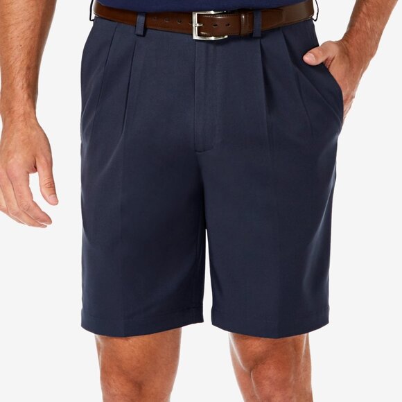 Men's Haggar Cool 18 PRO Straight-Fit Solid Pleated Shorts, Size: 44, Blue - Picture 1 of 1